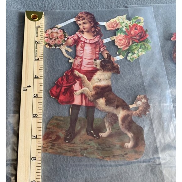Vintage Victorian Paper Die Cut Set with Children & Dog set of 2 - Picture 5 of 10